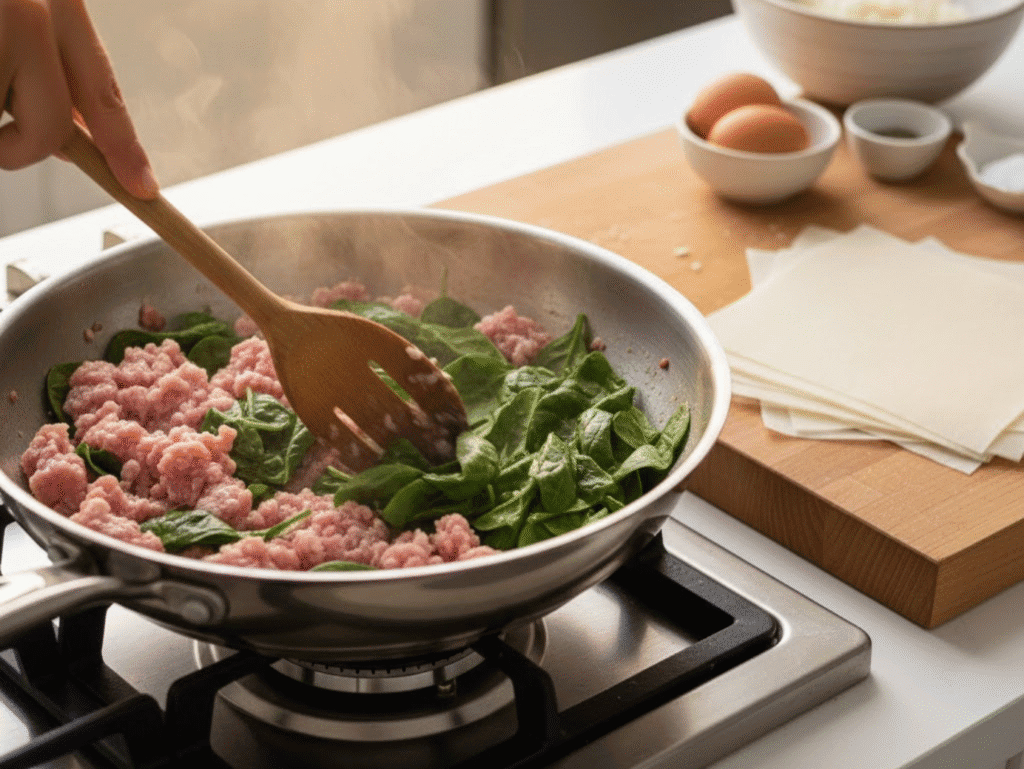 Greek-Inspired Pork & Spinach Spanakopita | Rich, Golden & Full of Flavor canva inspired pork meat (2)