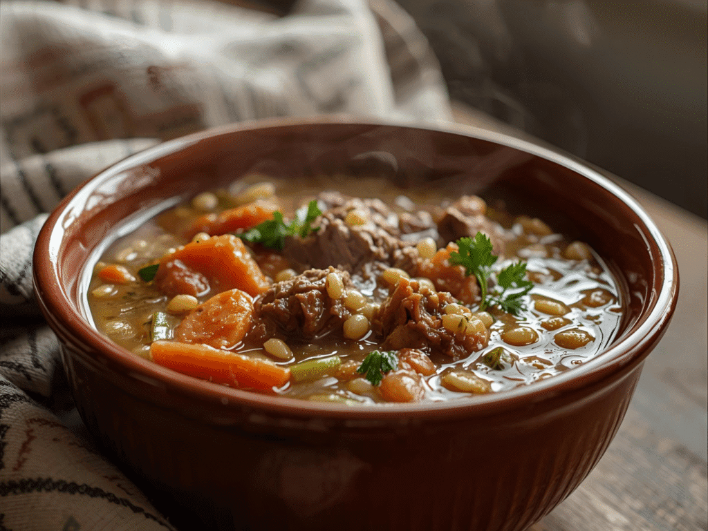 Slow Cooker Beef Barley Soup | Comforting & Flavor-Packed Family Meal tender pot