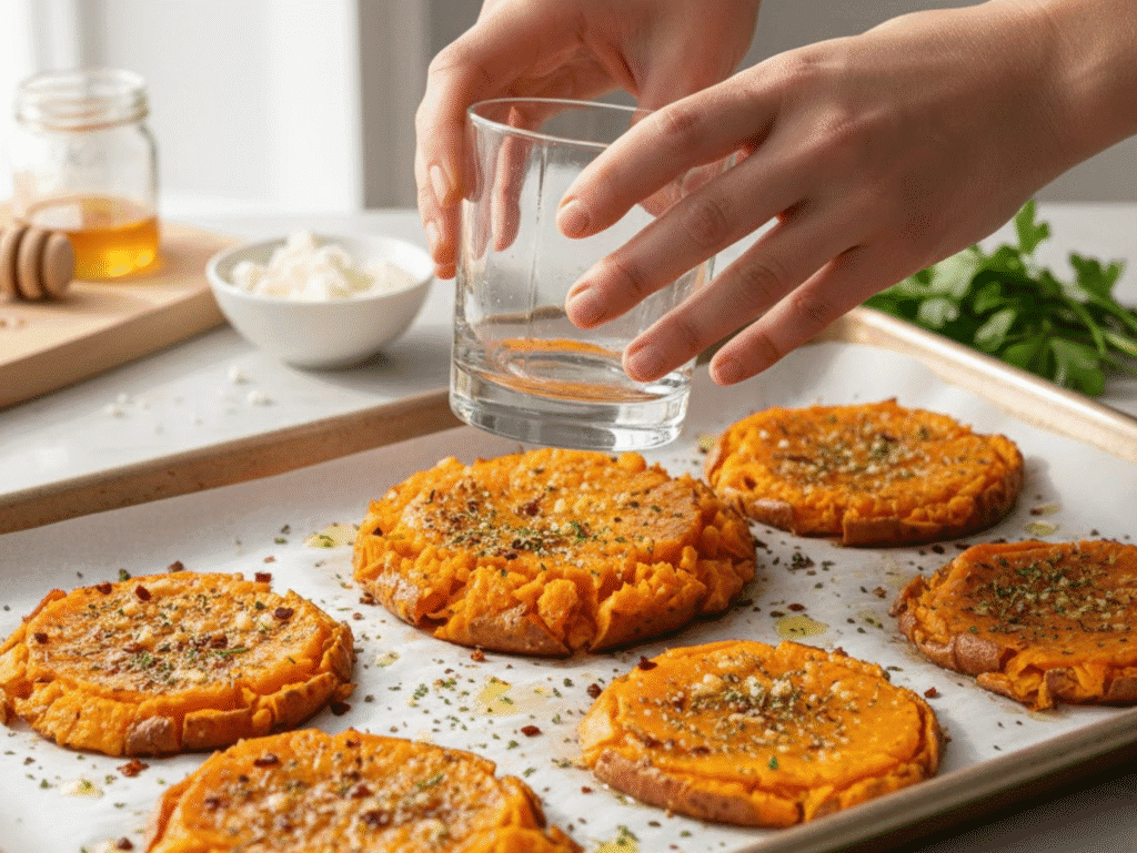 "Crispy Smashed Sweet Potato Discs with Hot Honey & Feta: The Ultimate 2026 Healthy Appetizer canva smashed potato (3)