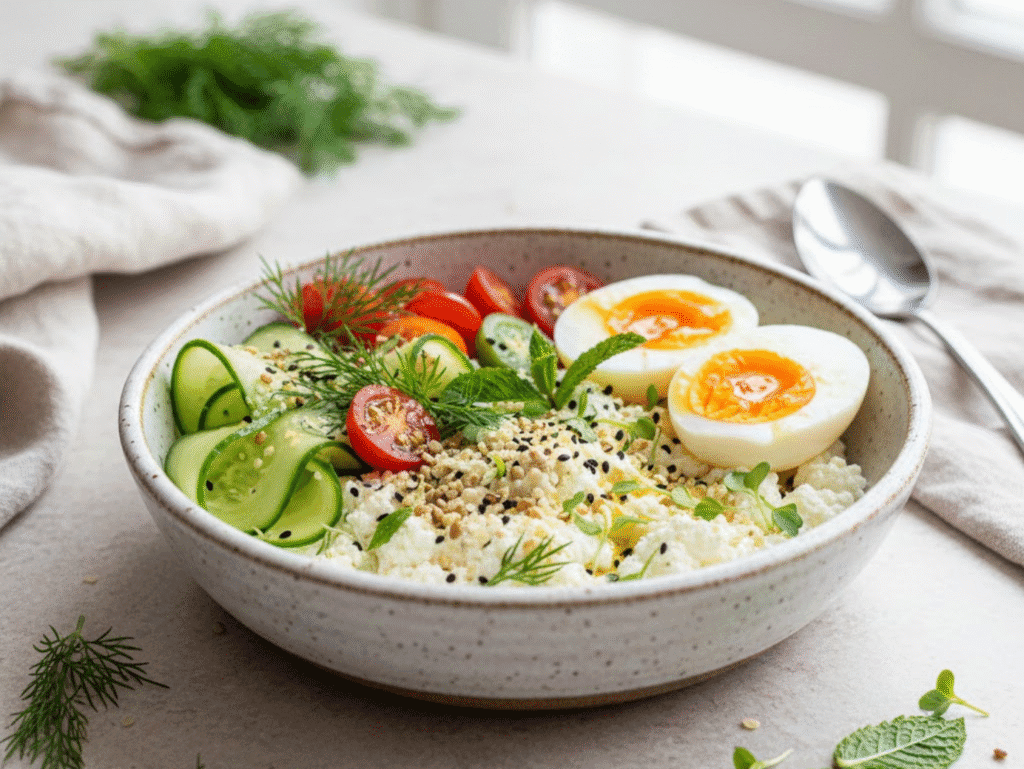 The 5-Minute "Internal Glow" Bowl: A Savory 30g Protein Breakfast for Better Skin canva breakfast protein