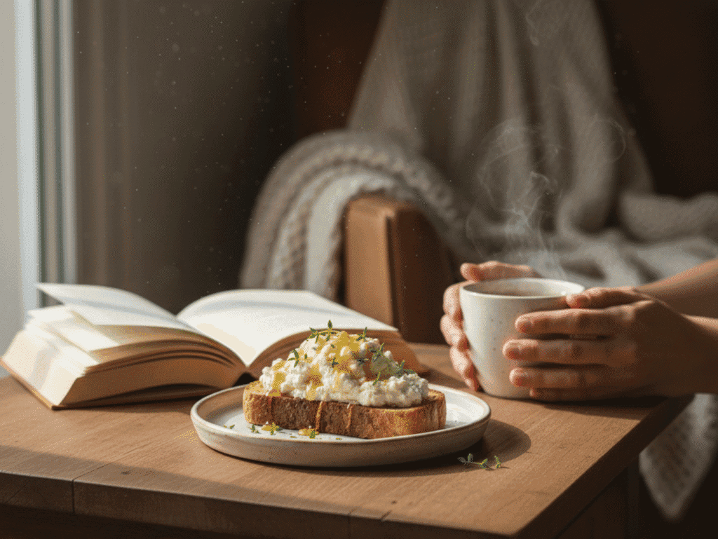 The 5-Minute Sanctuary Toast: Whipped Ricotta, Honey & Thyme for a Mindful Break now canva