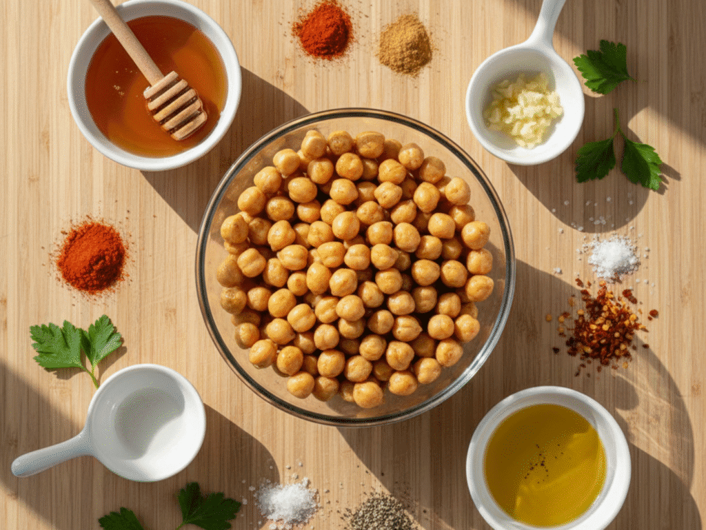 The 10-Minute “Crunchy Glow” Honey Garlic Chickpea Snack chicken pea canva (3)