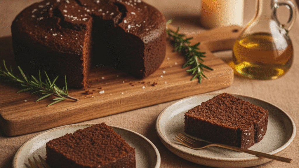 Salted Olive Oil & Rosemary Chocolate Cake (Gluten-Free & Grounded) the hero today with canva