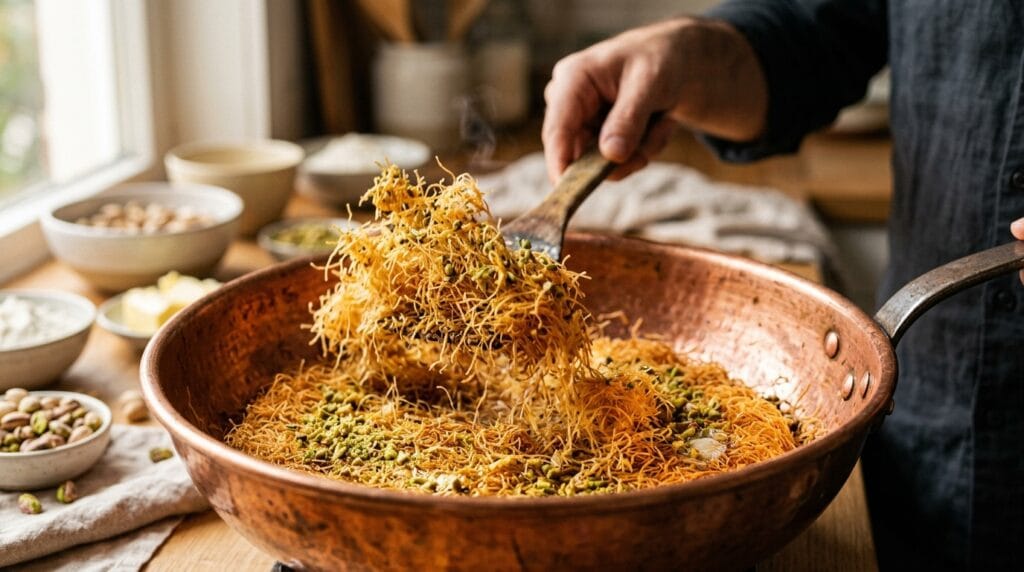 Pistachio Kunafa Dubai Chocolate Recipe kunafa pastry tossed 202604120802
